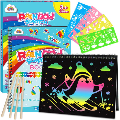 ZMLM Scratch Paper Art-Crafts Gift: 2 Pack Rainbow Notebooks Supplies Toys
