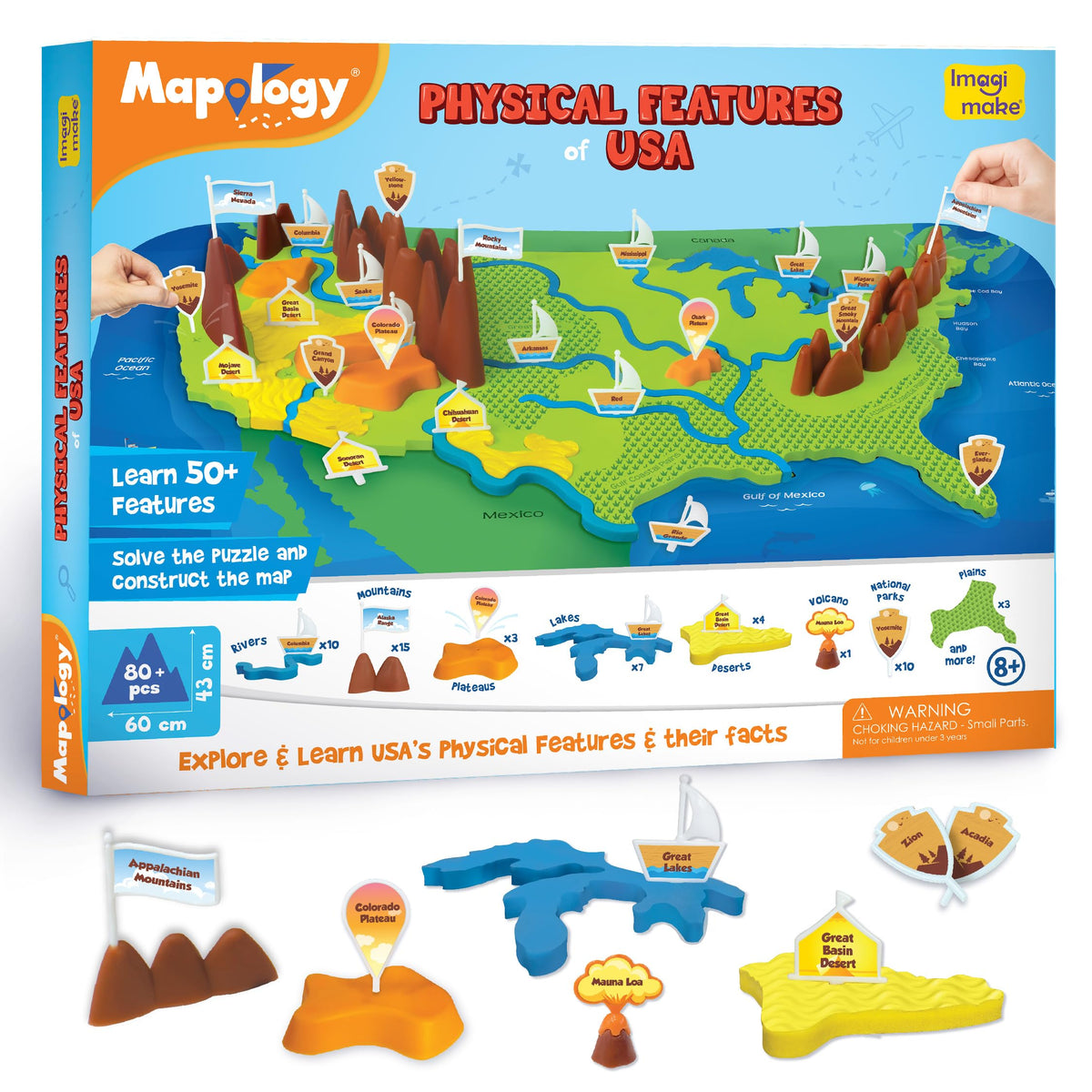 Imagimake Mapology USA Map Jigsaw Puzzle, Learn States, Capitals with Flags