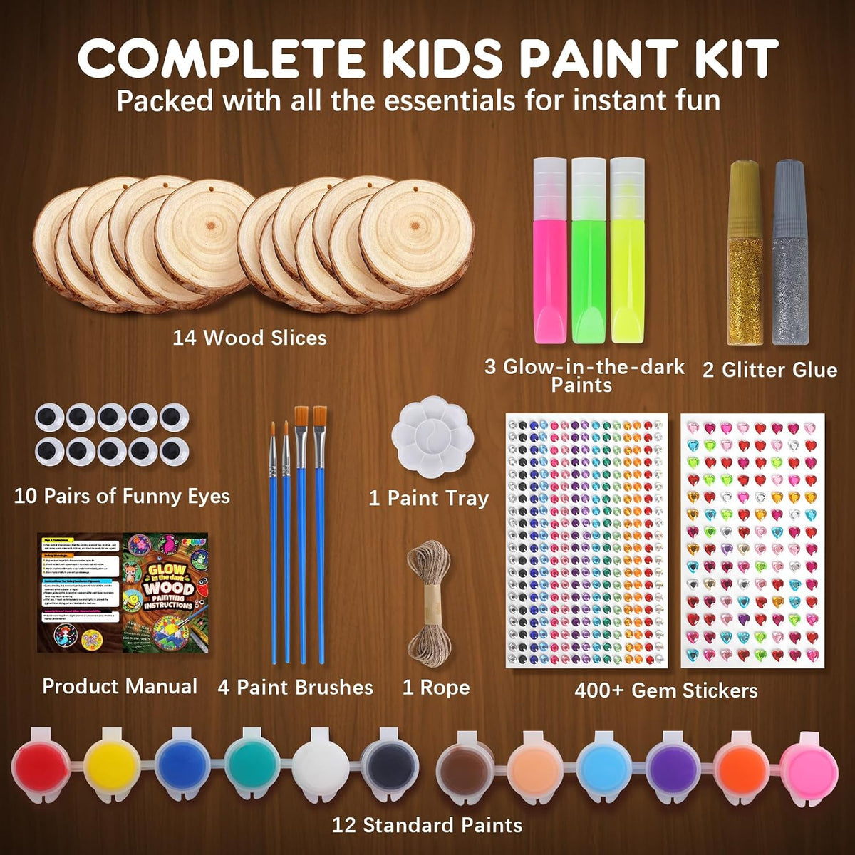 EPUMP Glow in the Dark Wooden Painting Kit for Kids - Arts and Crafts Kit Creative Activity Toy, Art Kits Birthday Gift for Boys Girls Age 6 7 8 9 10 11 12 Years Old, Fun Indoor Outdoor Activities