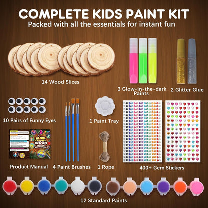 EPUMP Glow in the Dark Wooden Painting Kit for Kids - Arts and Crafts Kit Creative Activity Toy, Art Kits Birthday Gift for Boys Girls Age 6 7 8 9 10 11 12 Years Old, Fun Indoor Outdoor Activities