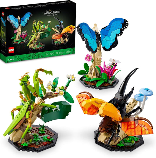 LEGO Ideas The Insect Collection, Fun Gift for Nature Lovers, with Life-Size Blue Morpho Butterfly, Hercules Beetle and Chinese Mantis Display Models, Bug Building Set and Nature Décor, 21342,18+