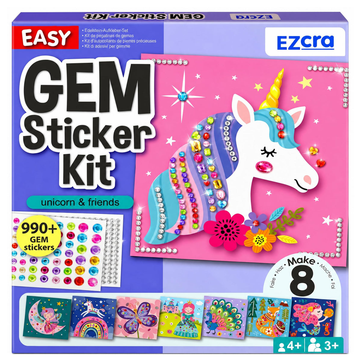 EZCRA Gem Sticker Kit for Kids - 990+ Stickers, 8 Unicorn Princess Themes