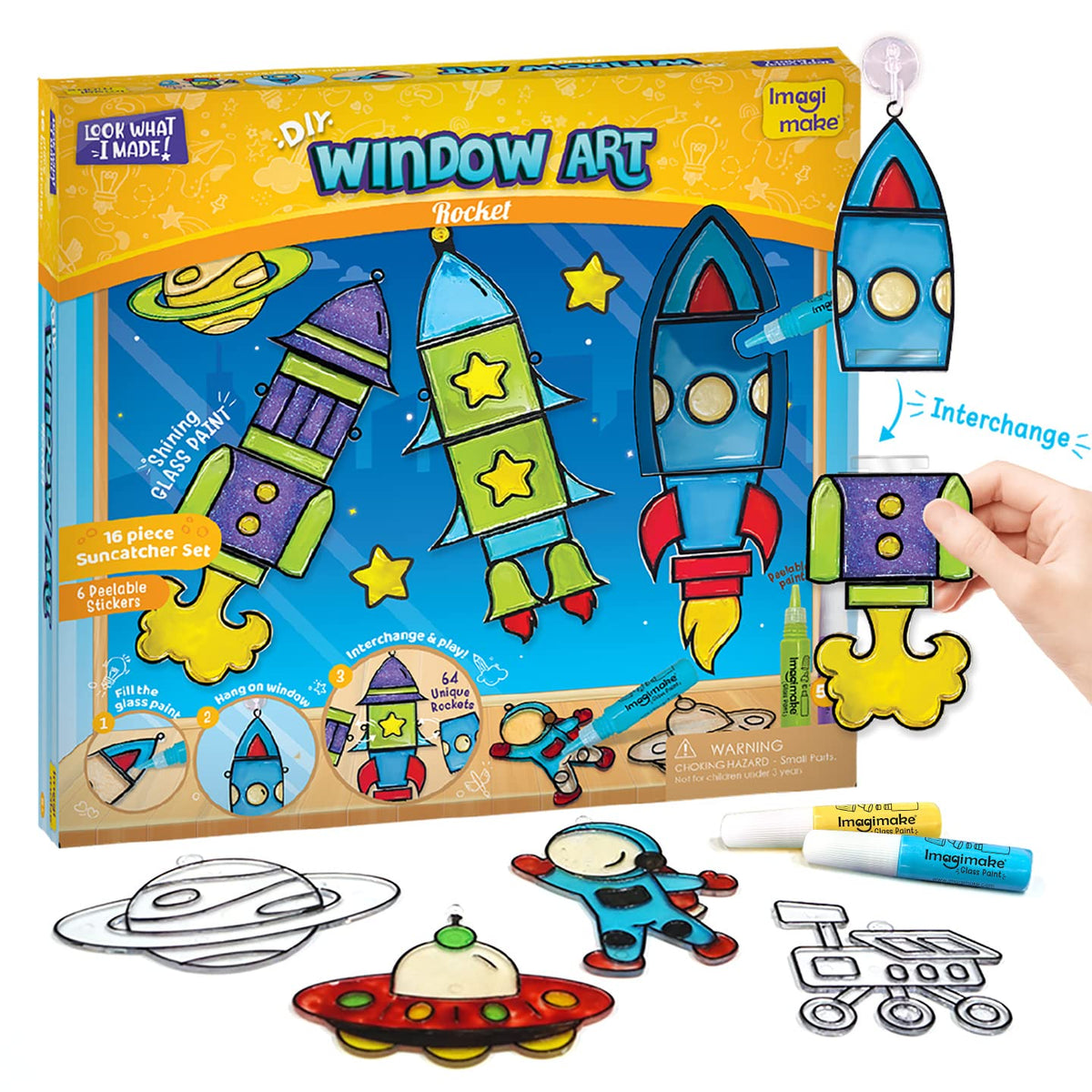 Imagimake Window Art - Princess, Mermaid, Unicorn 16 Pieces Suncatcher Kit