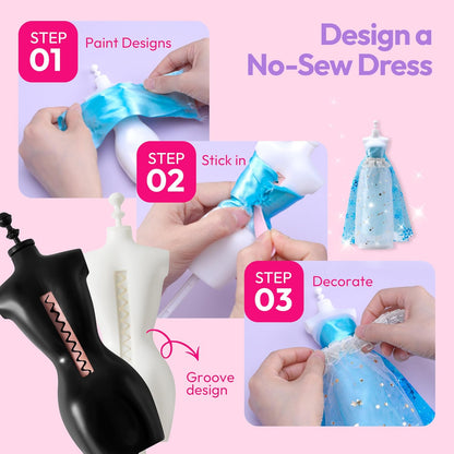 Klever Kits 400+PCS Fashion Design Crafts for Kids, Art and Crafts, DIY Sewing Kits with 3 Mannequins for Girls Aged 8-12, Toys for Kids, Birthday Presents, Doll Clothes