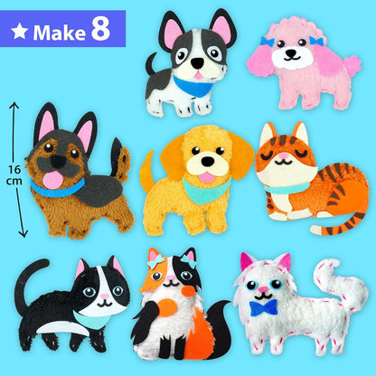 KRAFUN Puppy & Kitten Sewing Kit for Kids Ages 6+ | 8 Dolls