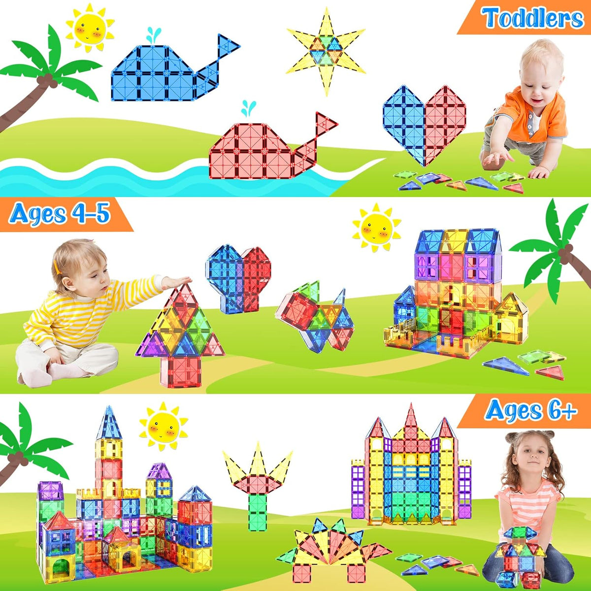 Coodoo Magnetic Tiles Kids Toys STEM Magnet Toy for Toddler Magnetic Blocks Building Preschool Learning Sensory Montessori Toys for 3+ Year Old Boys and Girls, Safe Creativity Toddler Kids Toy 40PCS