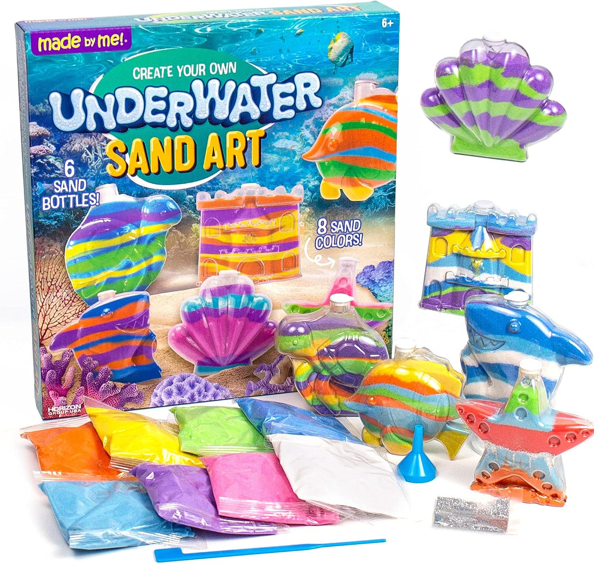 Made By Me Create Your Own Sand Art, 4 Sand Bottles & 2 Pendent Bottles with 8 Bright Sand Colors, Designing Tool & More, Great Staycation or Birthday Party Activity for Kids Ages 6, 7, 8, 9