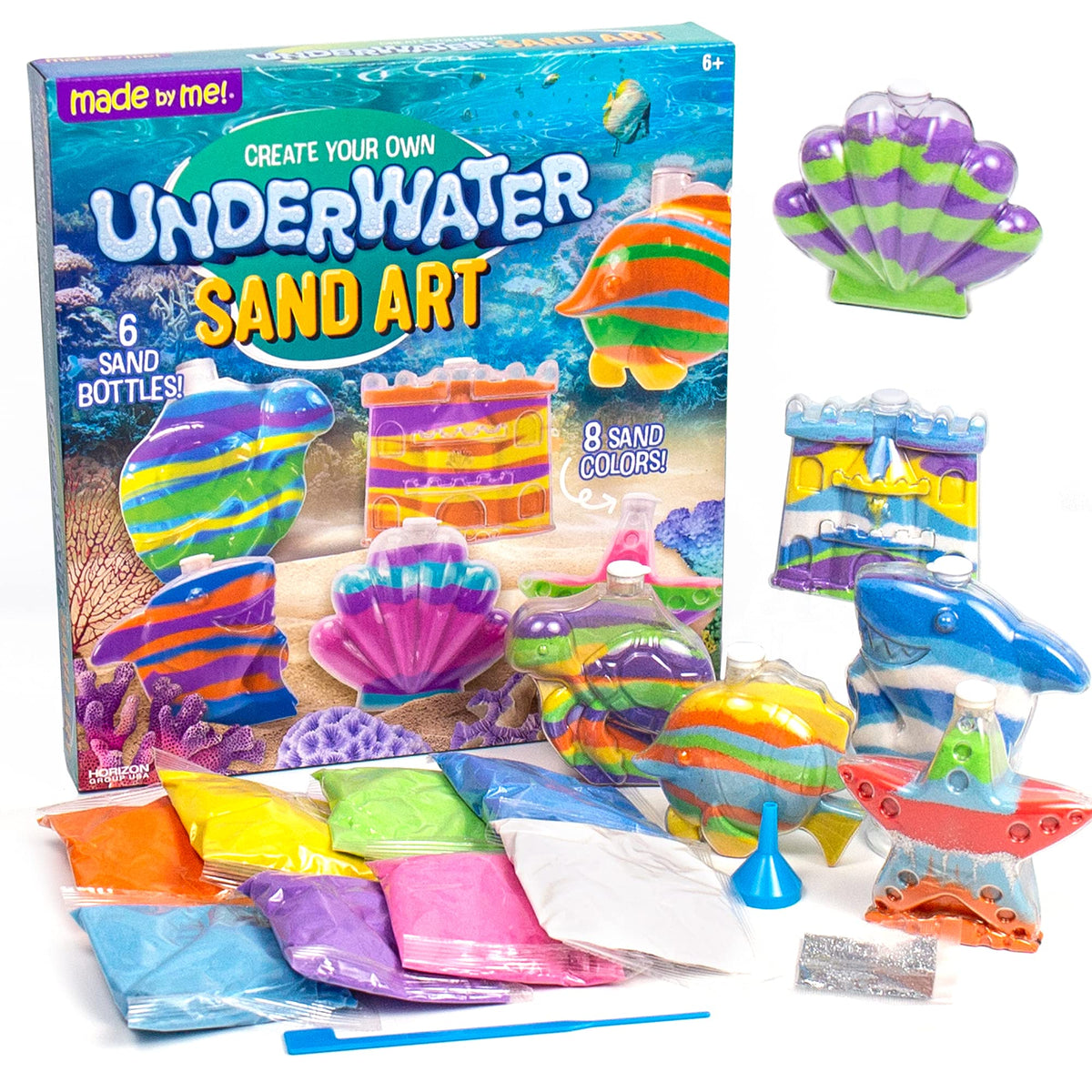 Made By Me Create Your Own Sand Art, 4 Sand Bottles & 2 Pendent Bottles with 8 Bright Sand Colors, Designing Tool & More, Great Staycation or Birthday Party Activity for Kids Ages 6, 7, 8, 9