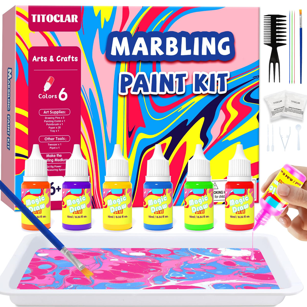 Water Marbling Paint for Kids,Stocking Stuffers for Kids,Birthday Gifts for Kids 3+ Years Old,Arts and Crafts for Girls Boys Ages 8-12 6-8 3-5,STEM Science Toys