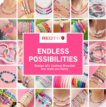 Redtwo 5100 Clay Beads Bracelet Making Kit, Flat Preppy Beads for Friendship Jewelry Making,Polymer Heishi Beads with Charms Gifts for Teen Girls Crafts for Girls Ages 8-12