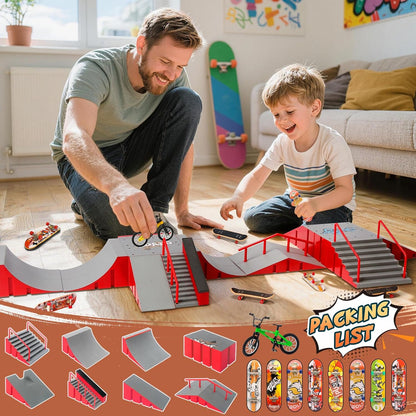 14-in-1 Fingerboard Skatepark Set with 8 Finger Skateboards and Finger Bike
