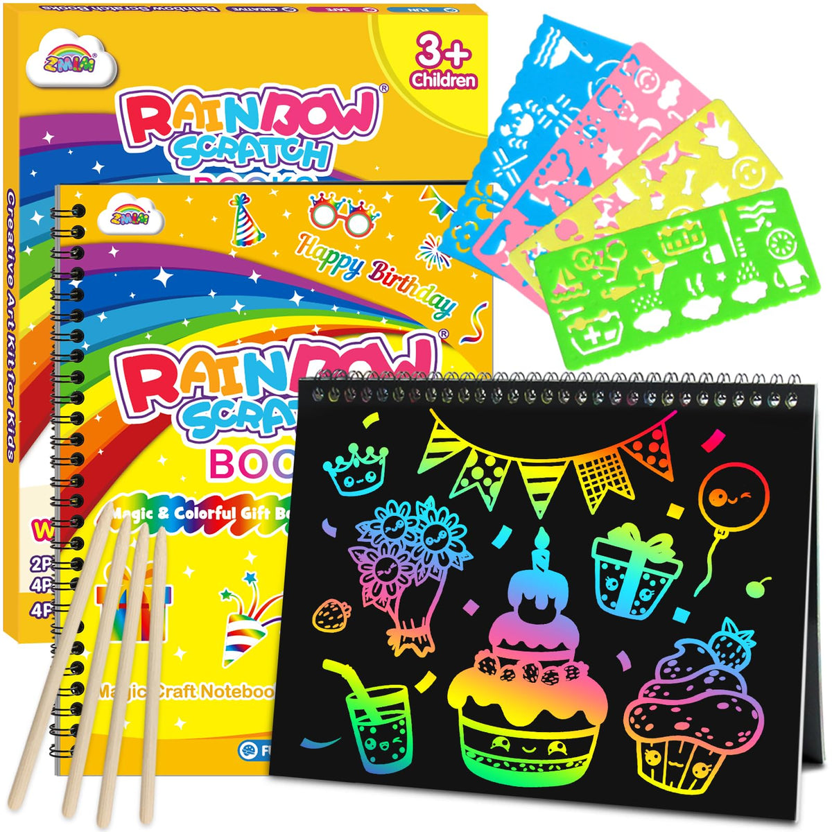 ZMLM Scratch Paper Art-Crafts Gift: 2 Pack Rainbow Notebooks Supplies Toys
