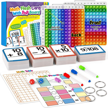 Torlam 332 Math Flash Cards Math Board,Math Games Manipulatives Times Table Chart Fun Learning Interactive Practice Kit for Kids,Multiplication,Division,Addition,Subtraction Flash Card Toys for Kids