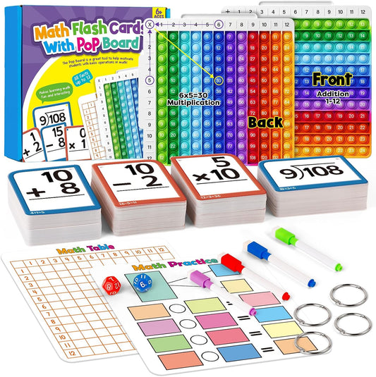 Torlam 332 Math Flash Cards Math Board,Math Games Manipulatives Times Table Chart Fun Learning Interactive Practice Kit for Kids,Multiplication,Division,Addition,Subtraction Flash Card Toys for Kids