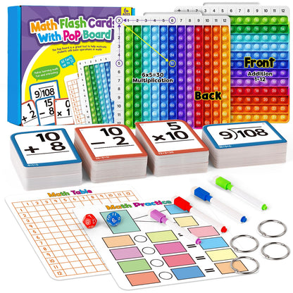 Torlam 332 Math Flash Cards Math Board,Math Games Manipulatives Times Table Chart Fun Learning Interactive Practice Kit for Kids,Multiplication,Division,Addition,Subtraction Flash Card Toys for Kids