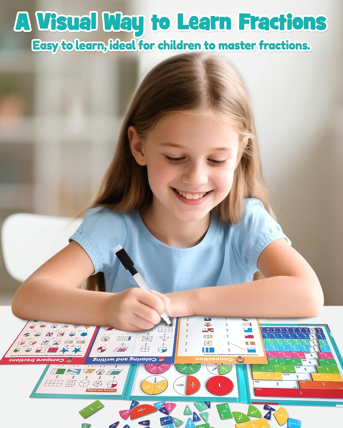 Magnetic Fraction Educational Puzzle, Fraction Manipulatives Book
