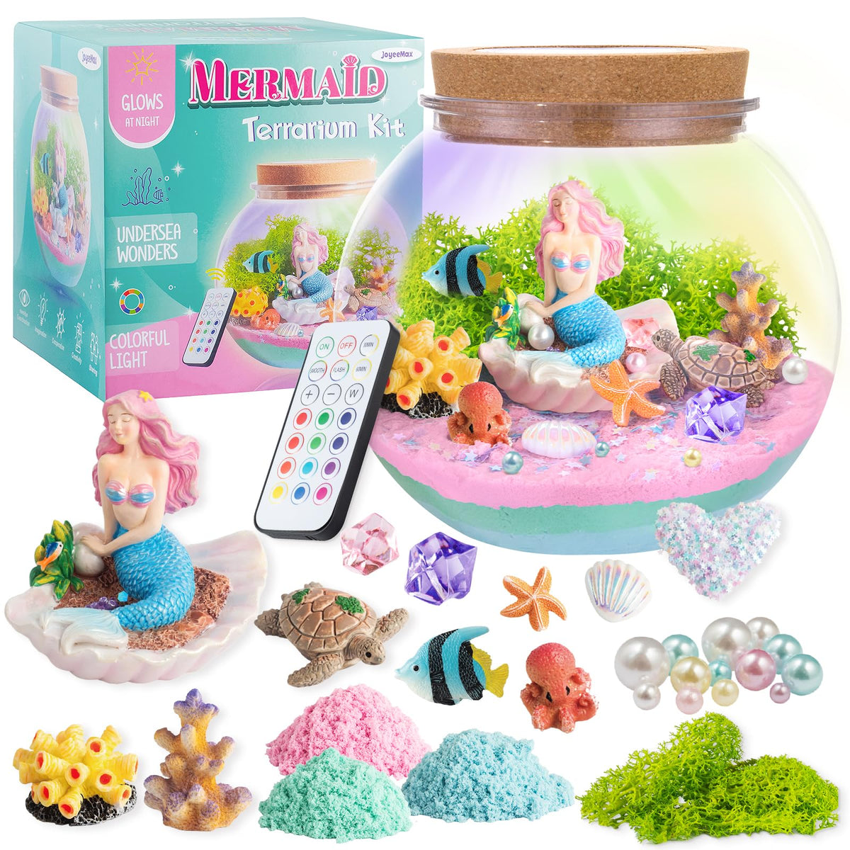 JOYEEMAX Unicorn Light-Up Terrarium Kit for Kids - LED Night Light Birthday Gift for Girls Ages 4 5 6 7 8-12 Year Old - Unicorn Toys for Girls - DIY Arts and Crafts Kit for Kids