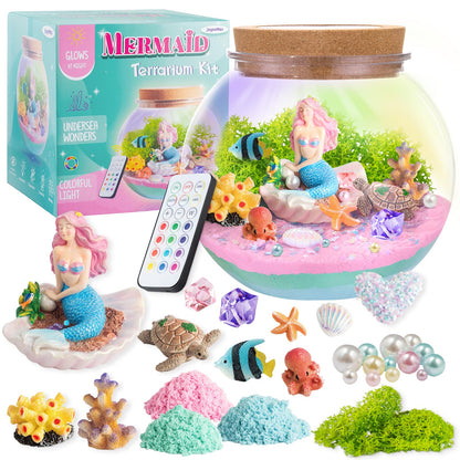 JOYEEMAX Unicorn Light-Up Terrarium Kit for Kids - LED Night Light Birthday Gift for Girls Ages 4 5 6 7 8-12 Year Old - Unicorn Toys for Girls - DIY Arts and Crafts Kit for Kids