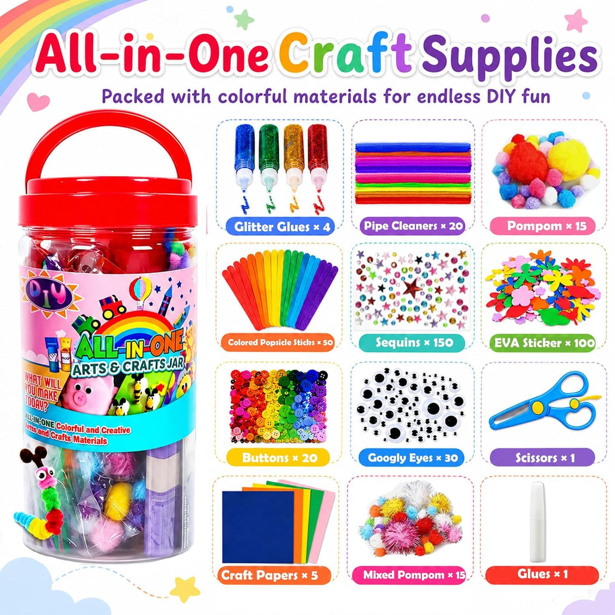 FUNZBO Arts and Crafts Supplies for Kids - Toddler DIY School Craft Set
