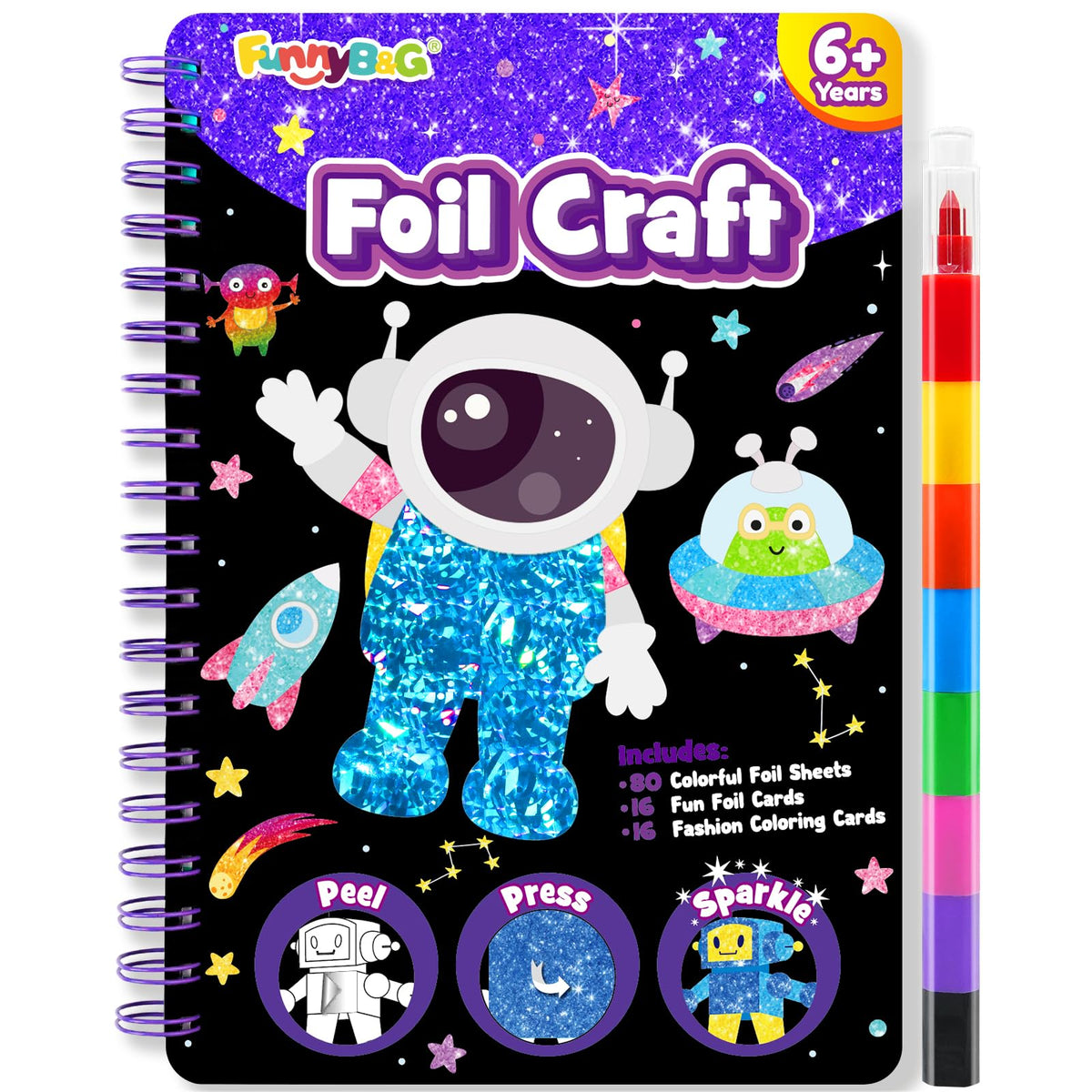 FUNNYB&G Foil Art Craft Kit for Kids, Sparkly Birthday Gift Toy for Girls