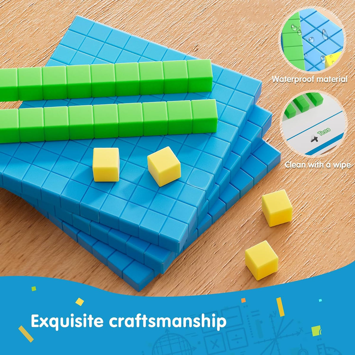 TOMMYHOME Base Ten Blocks with Place Value Chart - Math Manipulatives for Kids.Counting Blocks for Math to Help Educate Kindergarten Teachers.