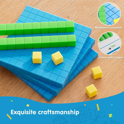 TOMMYHOME Base Ten Blocks with Place Value Chart - Math Manipulatives for Kids.Counting Blocks for Math to Help Educate Kindergarten Teachers.