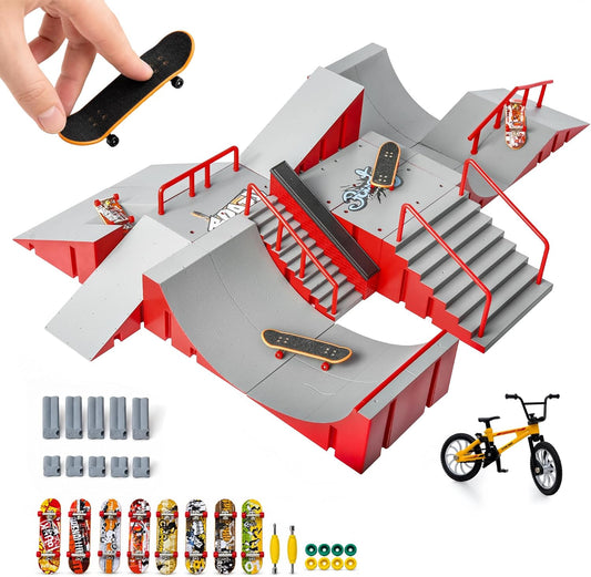 14-in-1 Fingerboard Skatepark Set with 8 Finger Skateboards and Finger Bike