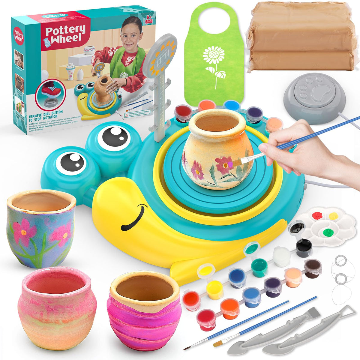 Pottery Wheel for Kids, Pottery Painting Craft Kit Sensory Toy Gift Girl 6+
