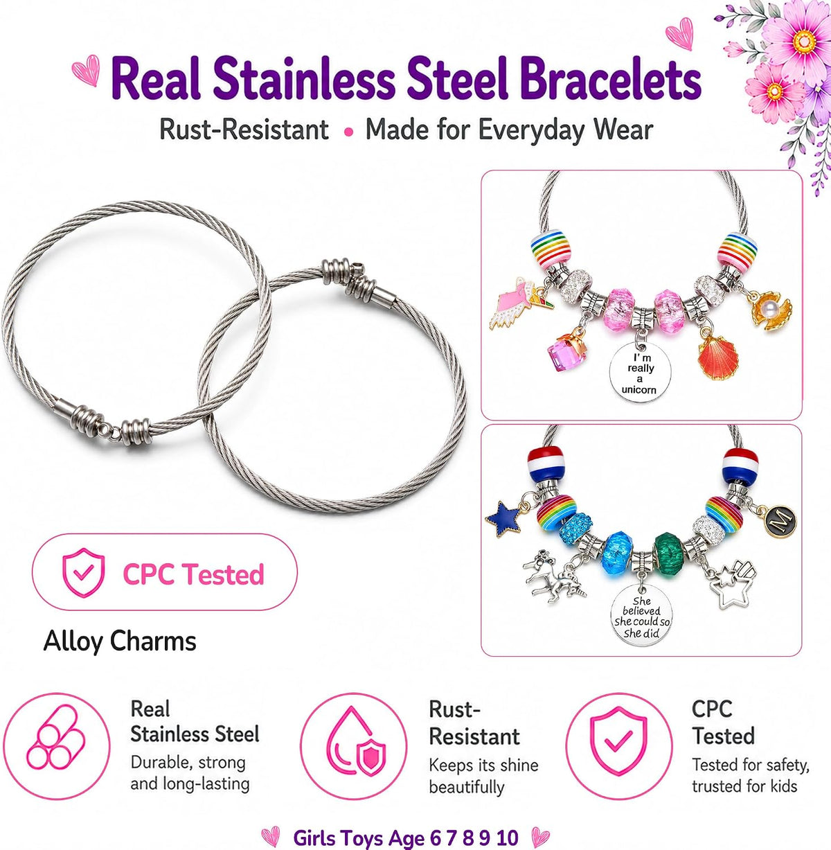 COO&KOO Charm Bracelet Making Kit, A Unicorn Girls Toy that Inspires Creativity and Imagination, Crafts for Girls Ages 8-12 with Jewelry Making Kit Perfect Gifts for 6 7 8 9 10 Girl Self-Expression!