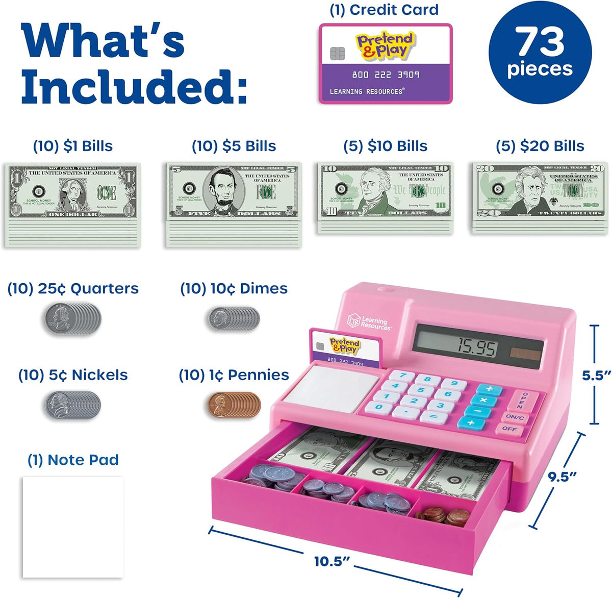 Learning Resources Pretend & Play Calculator Register Toy, Pink