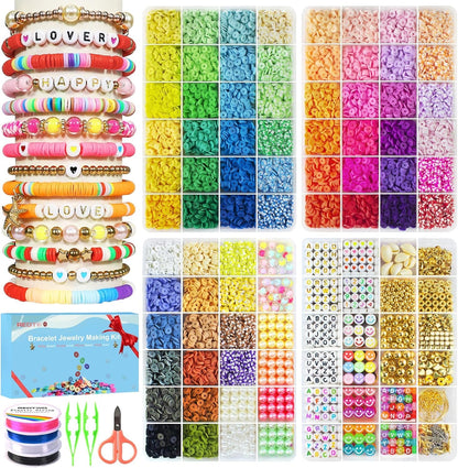 Redtwo 5100 Clay Beads Bracelet Making Kit, Flat Preppy Beads for Friendship Jewelry Making,Polymer Heishi Beads with Charms Gifts for Teen Girls Crafts for Girls Ages 8-12