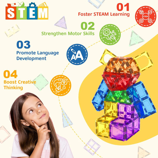 60 PCS Magnetic Building Tiles Kids Toys STEM Magnetic Blocks Sensory Toys