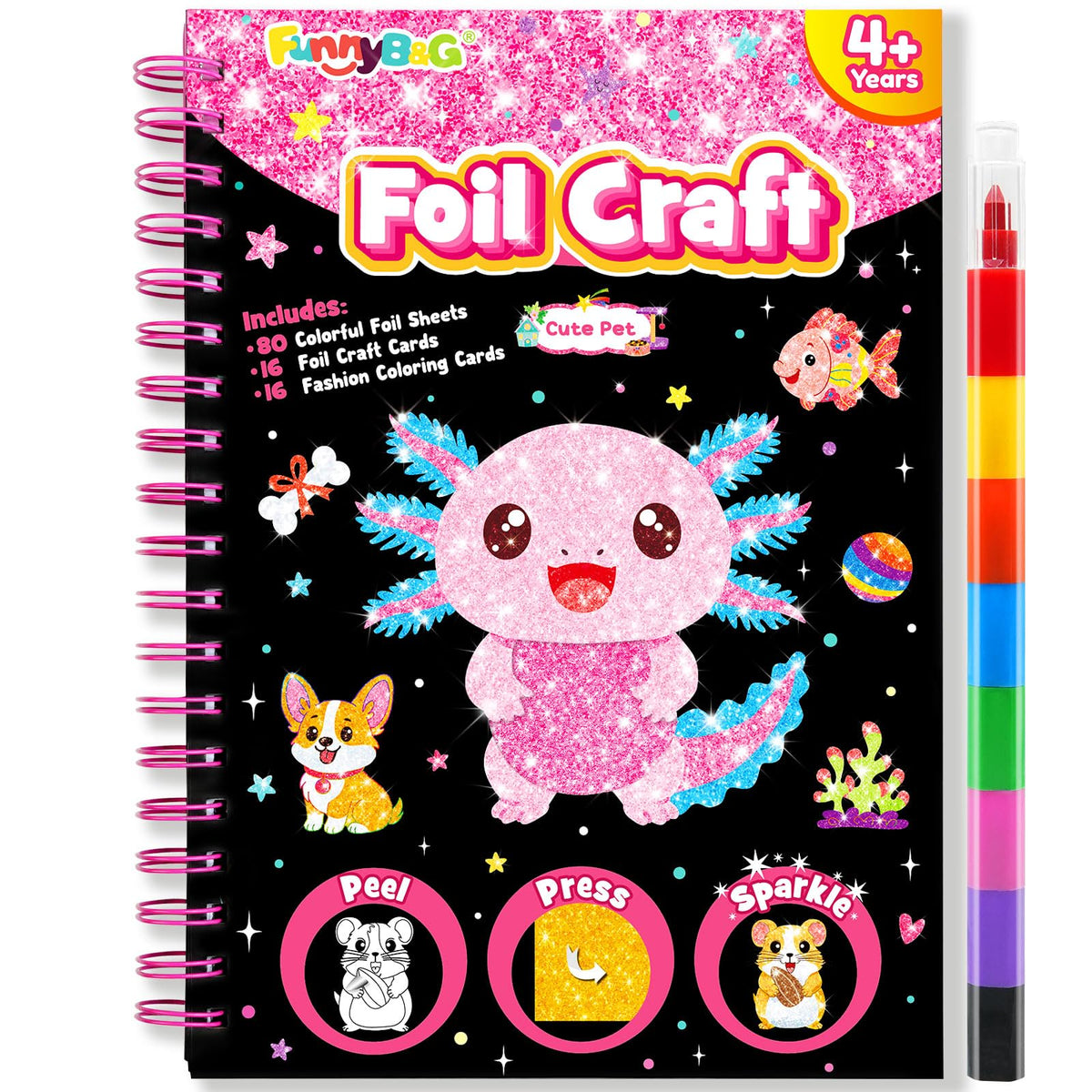 FUNNYB&G Foil Art Craft Kit for Kids, Sparkly Birthday Gift Toy for Girls