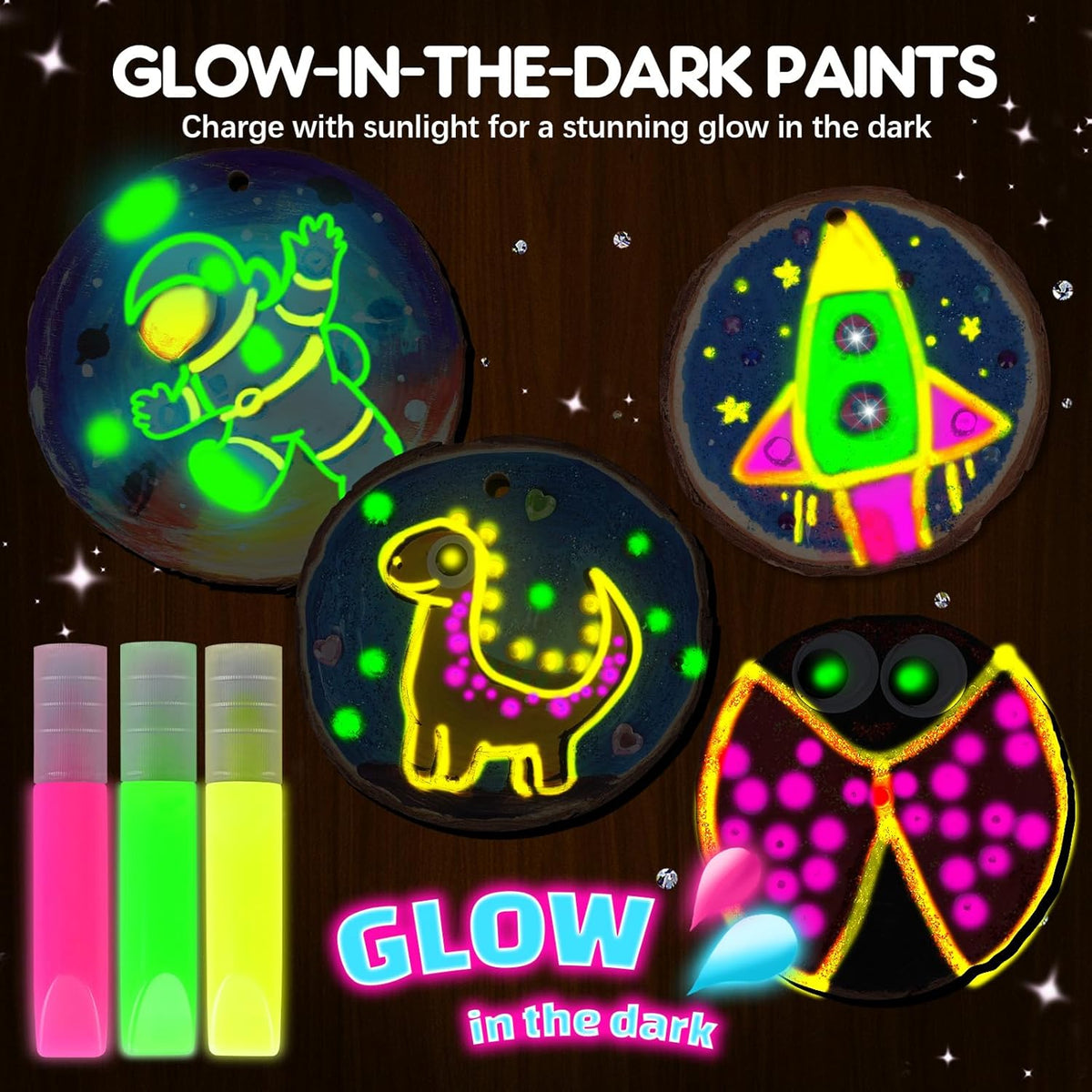 EPUMP Glow in the Dark Wooden Painting Kit for Kids - Arts and Crafts Kit Creative Activity Toy, Art Kits Birthday Gift for Boys Girls Age 6 7 8 9 10 11 12 Years Old, Fun Indoor Outdoor Activities
