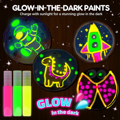 EPUMP Glow in the Dark Wooden Painting Kit for Kids - Arts and Crafts Kit Creative Activity Toy, Art Kits Birthday Gift for Boys Girls Age 6 7 8 9 10 11 12 Years Old, Fun Indoor Outdoor Activities
