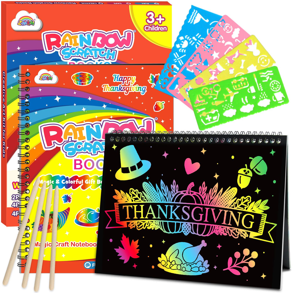 ZMLM Scratch Paper Art-Crafts Gift: 2 Pack Rainbow Notebooks Supplies Toys