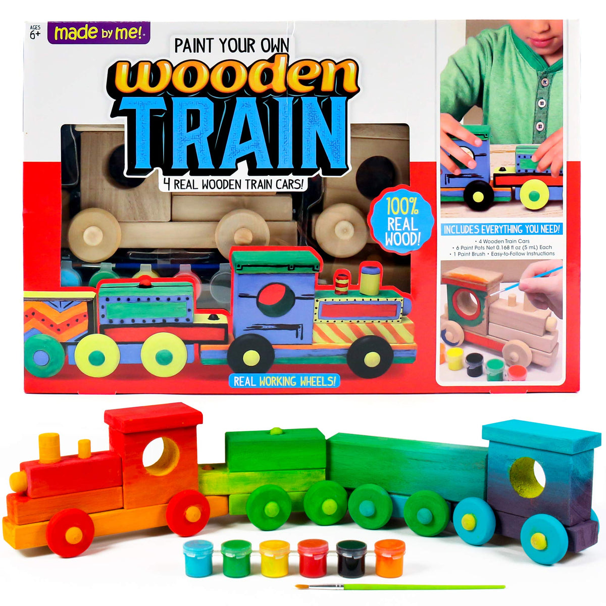 Made By Me Build & Paint Your Own Wooden Toys, DIY Wood Craft Kit, Easy to Assemble, 3 Cars