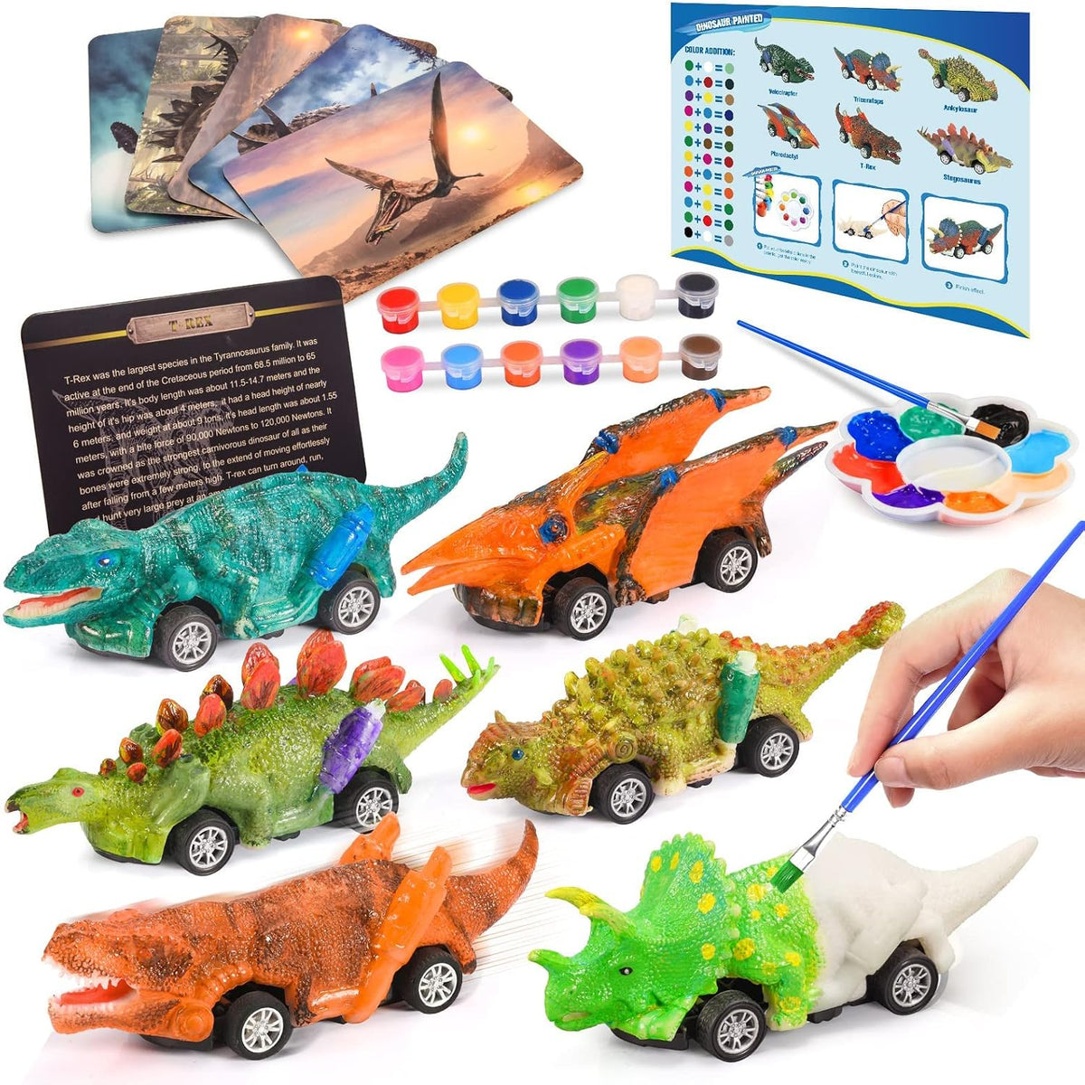 faentwc Dinosaur Painting Toys for Kids 5-7: Birthday Gifts for Kid Age 3-12 2 in 1 Dino Arts Painting Kits and Pull Back Cars Toy for Boys 4 5 6 7 8 9 10 Year Old Art & Craft Set