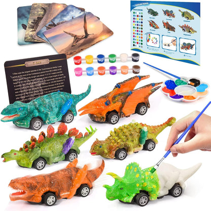 faentwc Dinosaur Painting Toys for Kids 5-7: Birthday Gifts for Kid Age 3-12 2 in 1 Dino Arts Painting Kits and Pull Back Cars Toy for Boys 4 5 6 7 8 9 10 Year Old Art & Craft Set
