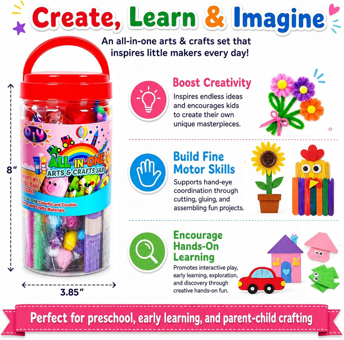 FUNZBO Arts and Crafts Supplies for Kids - Toddler DIY School Craft Set