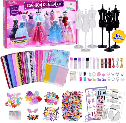 Fashion Designer Kits for Girls with 6 Mannequins, 800+ Kids Sewing Kits