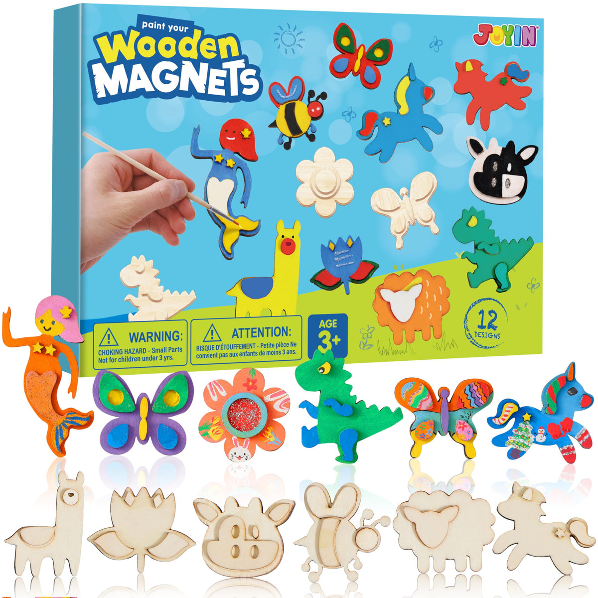 JOYIN 12 Wooden Magnet Painting Kit - Arts and Crafts for Kids Ages 3-8