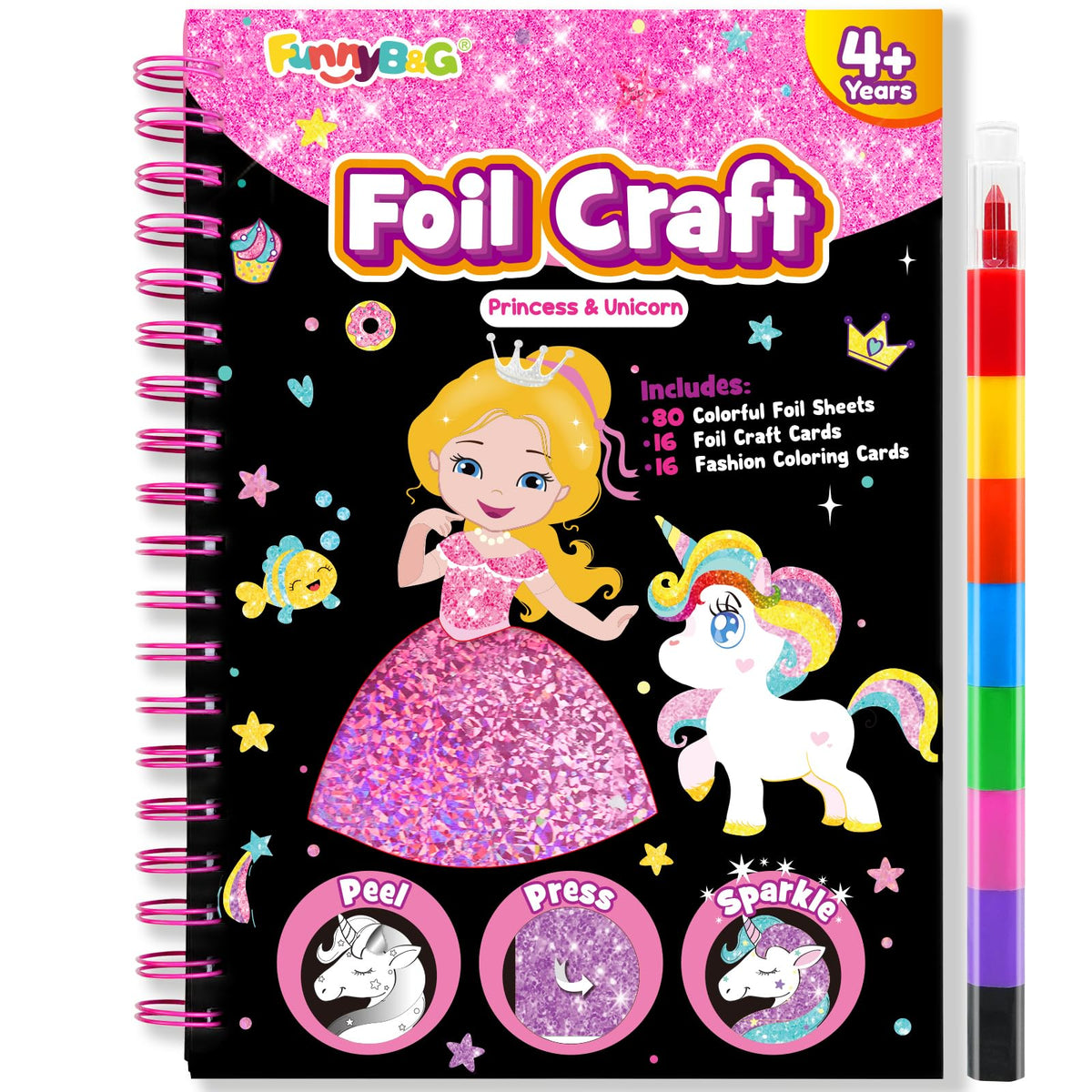 FUNNYB&G Foil Art Craft Kit for Kids, Sparkly Birthday Gift Toy for Girls