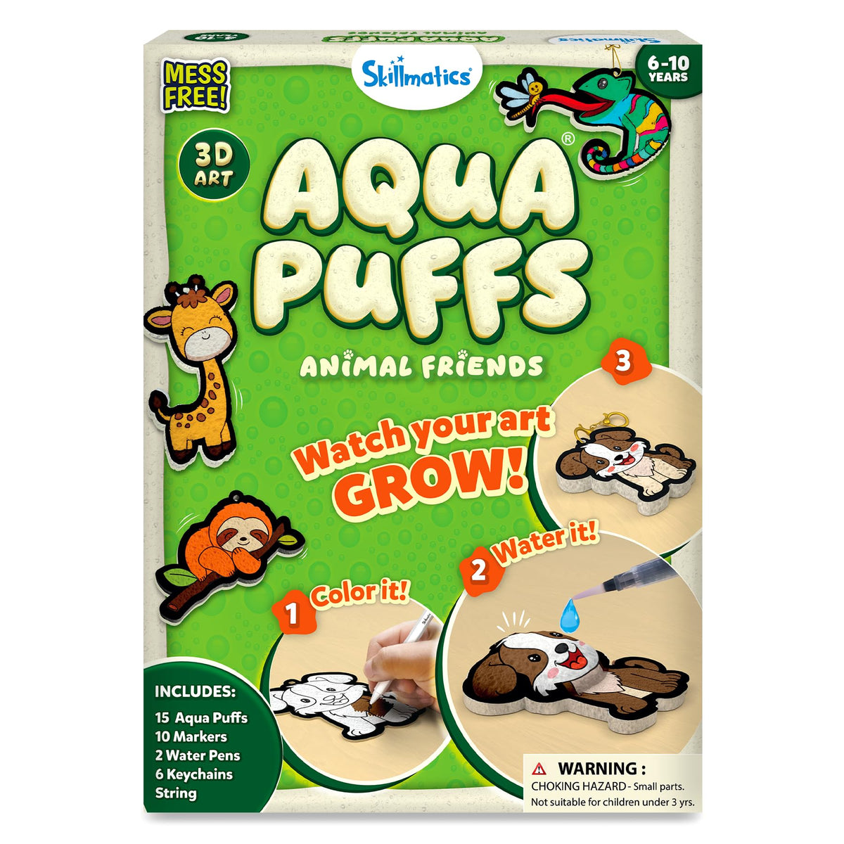 Skillmatics Aqua Puffs Animals, Art & Craft, Paint by Number, Gift for Kids