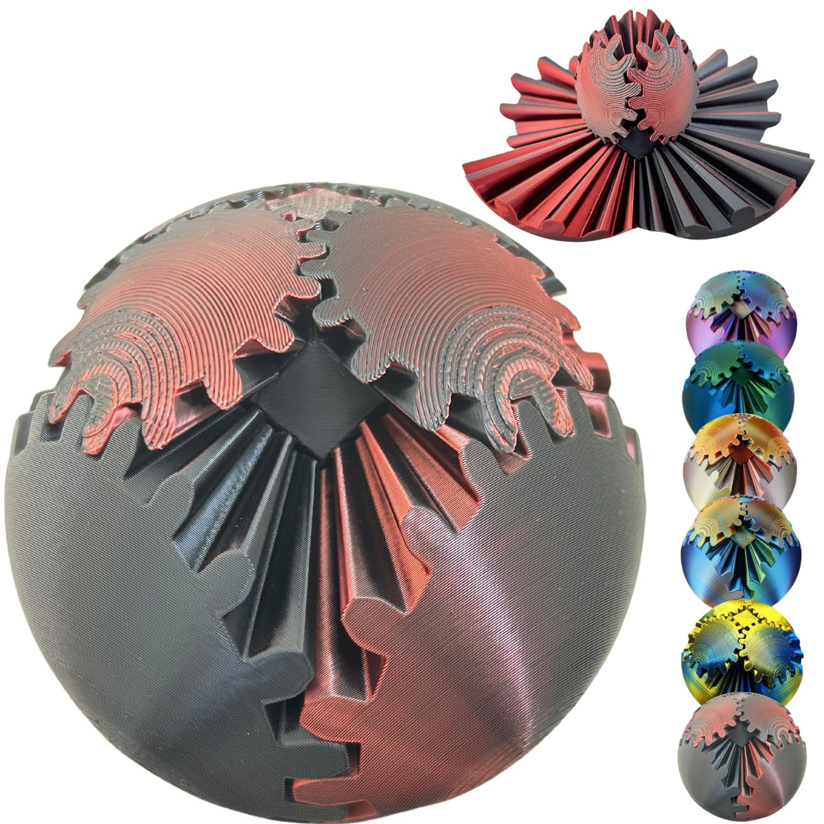 Gear Ball 3D Printed Spin Ball Cube Fidget Toys, Gear Sphere Fidget Toy, GearSphere Desk Toy Stress Fidget Balls, Fidgets Spinners for Adults & Kids Anxiety Relaxing (Laser Green Blue, 3.1 Inch)