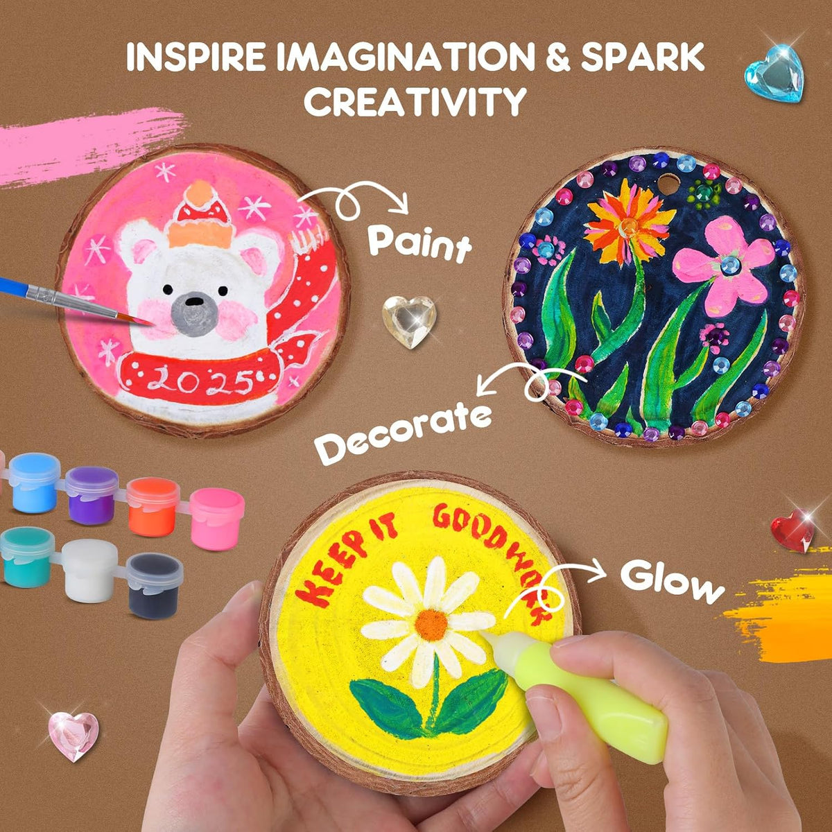 EPUMP Glow in the Dark Wooden Painting Kit for Kids - Arts and Crafts Kit Creative Activity Toy, Art Kits Birthday Gift for Boys Girls Age 6 7 8 9 10 11 12 Years Old, Fun Indoor Outdoor Activities