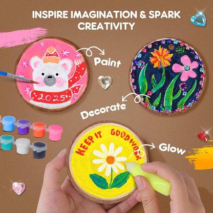 EPUMP Glow in the Dark Wooden Painting Kit for Kids - Arts and Crafts Kit Creative Activity Toy, Art Kits Birthday Gift for Boys Girls Age 6 7 8 9 10 11 12 Years Old, Fun Indoor Outdoor Activities