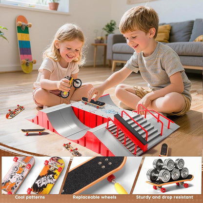 14-in-1 Fingerboard Skatepark Set with 8 Finger Skateboards and Finger Bike