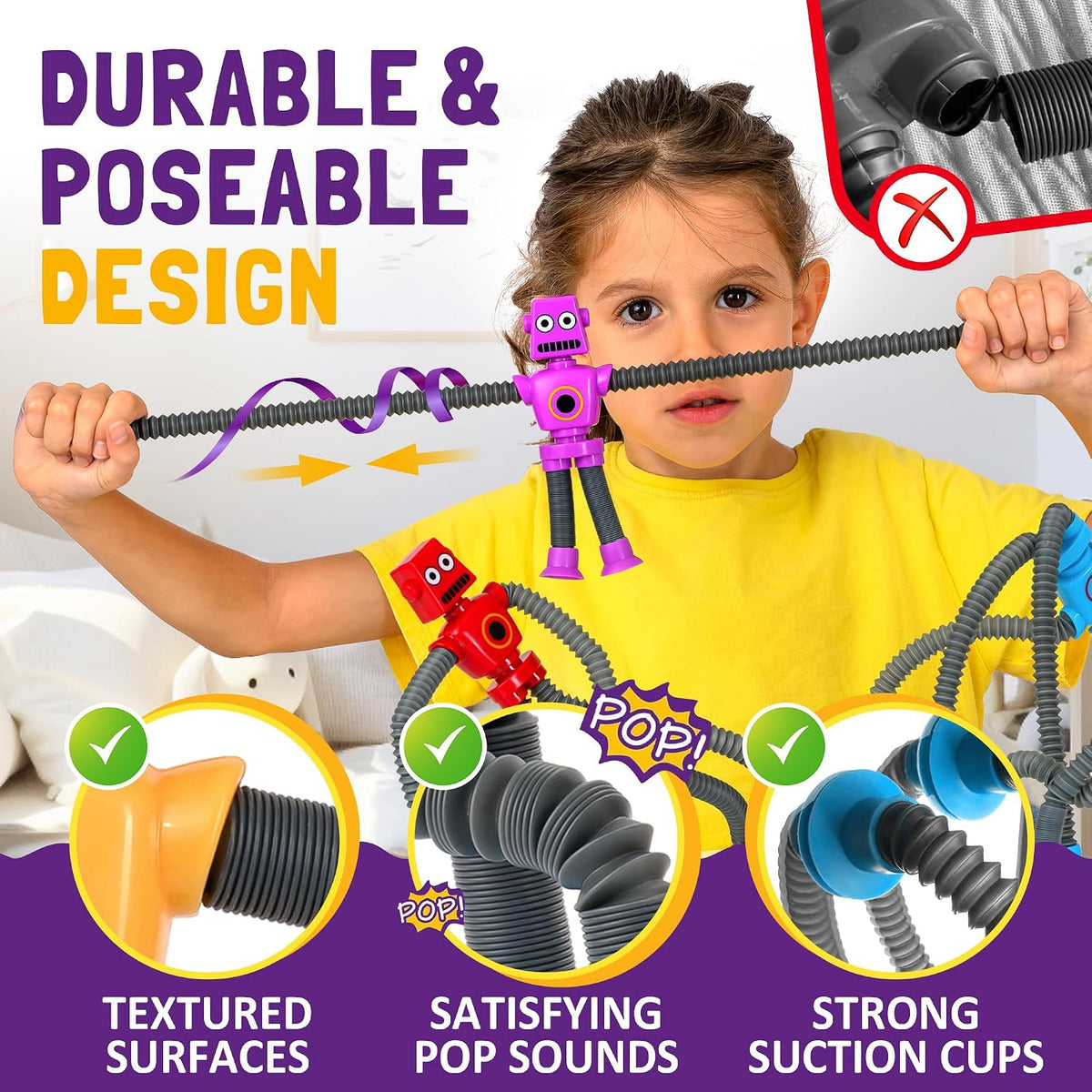 nutty toys Sensory Robot Toys 4pk - Top Pop Tubes Fidget 2026 for ADHD & Autism Ages 3 4 5 6 7 8 9 10 11 12, Best Kids Travel Idea, Unique Christmas Kids & Tween Gift Idea, Cool Boy Stocking Stuffers