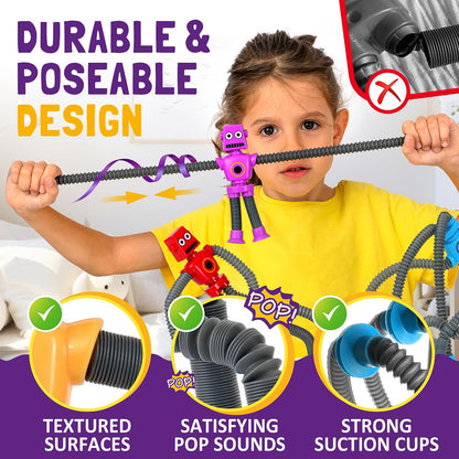 nutty toys Sensory Robot Toys 4pk - Top Pop Tubes Fidget 2026 for ADHD & Autism Ages 3 4 5 6 7 8 9 10 11 12, Best Kids Travel Idea, Unique Christmas Kids & Tween Gift Idea, Cool Boy Stocking Stuffers